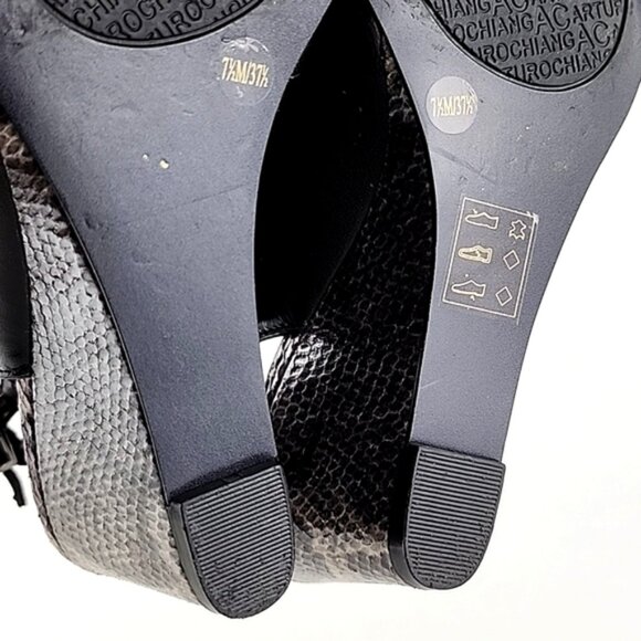 ARTURO CHIANG Black Leather Reptile Print Wedge Slingback Shoe Peep Toe Sz 7.5M - Picture 13 of 16